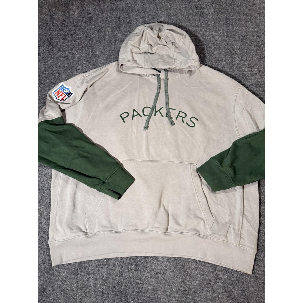 Green Bay Packers Hoodie Mens 2XL Beige NFL Football Nike Fleece Sweatshirt